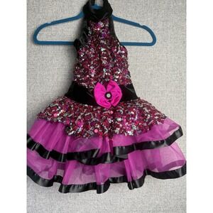 A Wish Come True 'Don't Worry' 18885 Jazz Tap Dance Costume Pink Black Bow MED